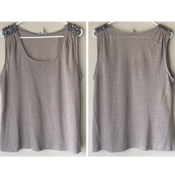 Joie Tops - Joie Grey Linen Beaded Shoulder Top